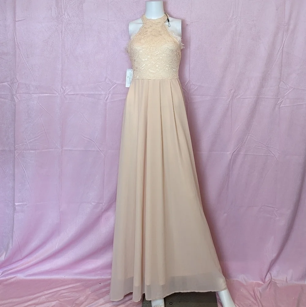 AX Paris Pale Pink Lace Bodice Chiffon Prom Evening Formal Dress size 10